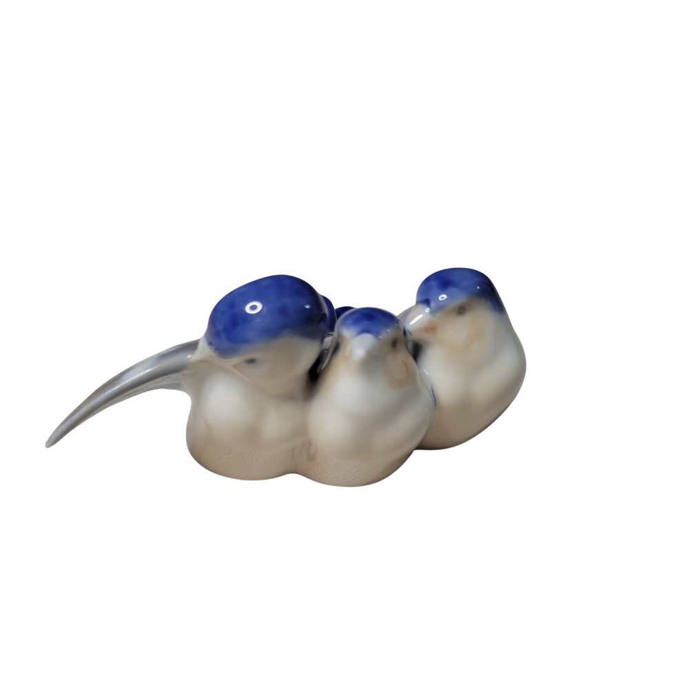 Royal Copenhagen 1045 Three Birds Porcelain Figurine Blue Grey Denmark Vintage